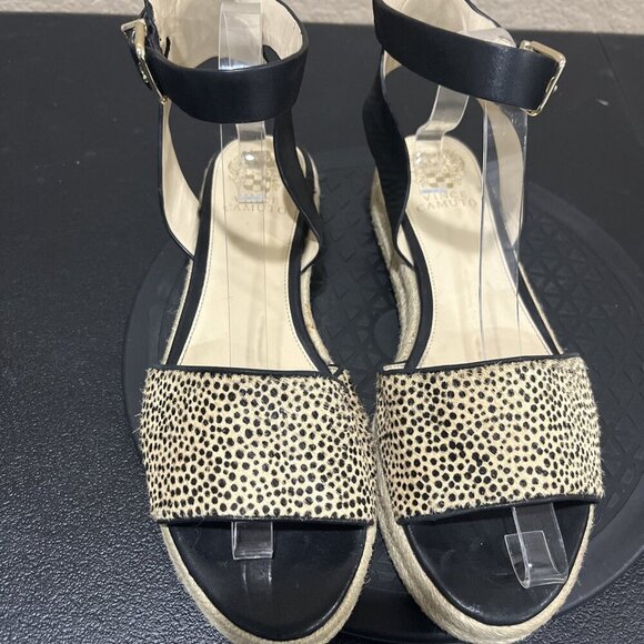 Vince Camuto Platform Espadrille Sandals Size 10 Black Tan Ankle Strap Boho Y2K - Picture 4 of 8